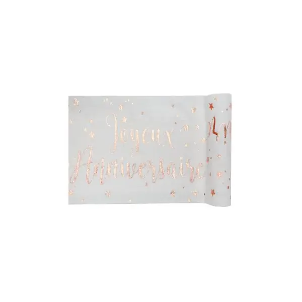 Chemin de Table Joyeux Anniversaire - Métal Rose Gold