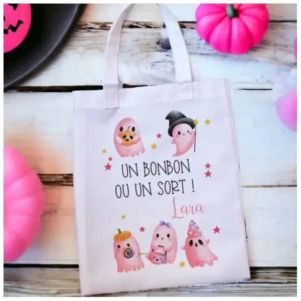 Tote bag enfant personnalisé Halloween Pink