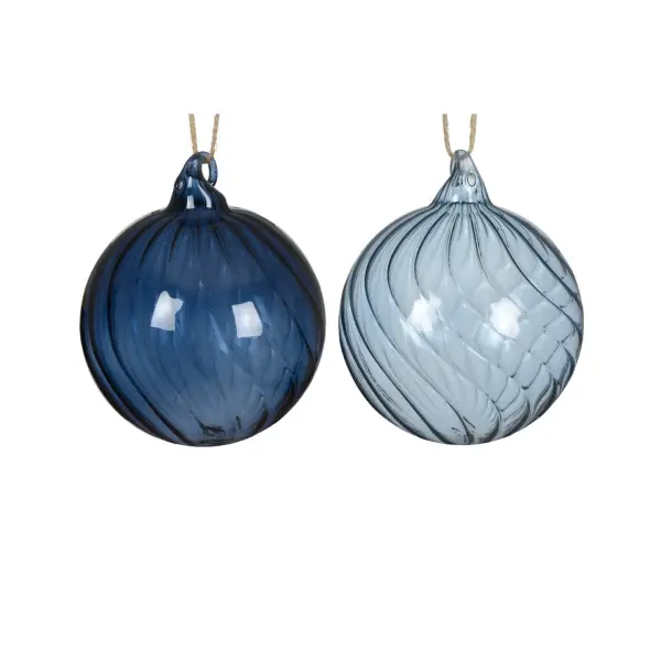 Boules bleues verre translucide torsadé
