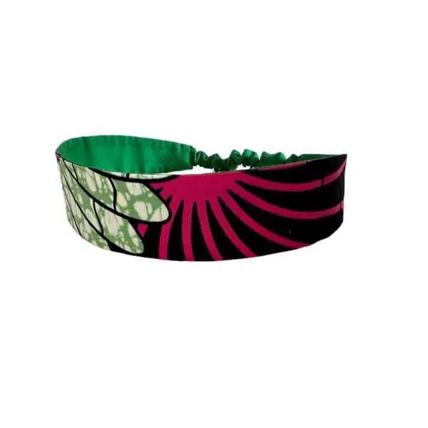 Bandeau cheveux femme wax vert, marine et rose
