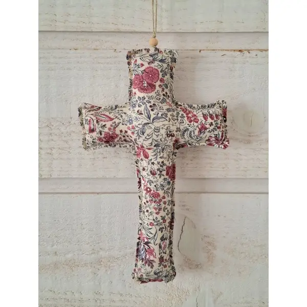 Croix en tissu (liberty rose et turquoise)