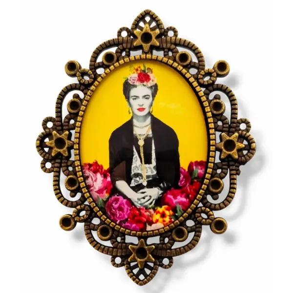 Broche baroque florale esprit frida - portrait muse artistique surréaliste - art à porter.