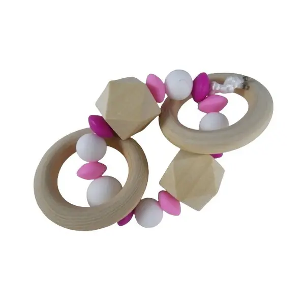 Anneau de dentition rose et blanc inspiration montessori