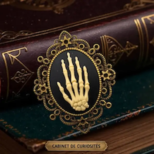 Broche camée squelette main – style cabinet de curiosités – création artisanale