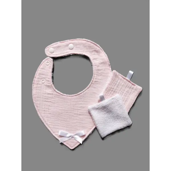 Duo bavoir bandana et lingettes assorties roses, double gaze et éponge de bambou