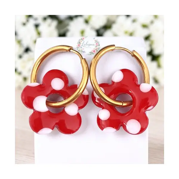 Boucles d'oreilles créoles interchangeables "loly - rouge"