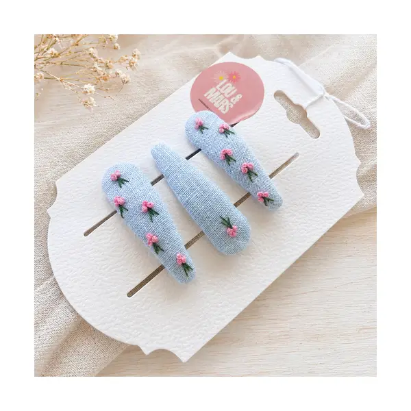 3 barrettes bébé brodées à la main, lin et feutrine, accessoires cheveux enfant, idée cadeau naissance