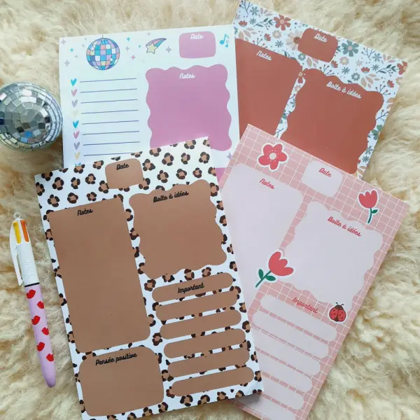 Bloc notes illustré - organisation & idées – léopard / disco / floral / tulipes