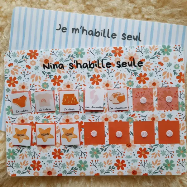 Je m'habille seul(e) - tableau de motivation à l'autonomie de l'enfant personnalisable au prénom de l'enfant