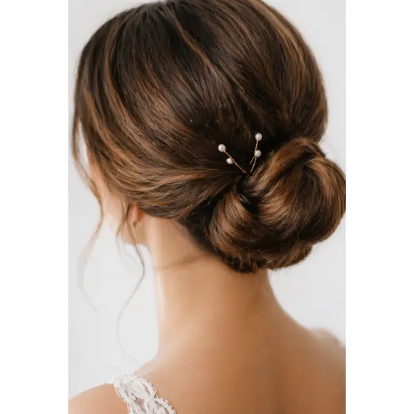 Pics à cheveux mariée dorés avec perle – accessoire chignon élégant – épure perlière