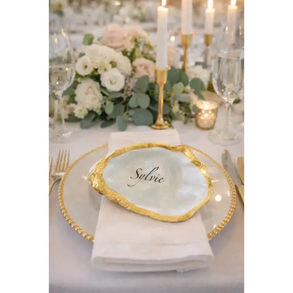 Marque-place mariage coquille huître creuse personnalisée – décoration de table élégante et cadeau invité