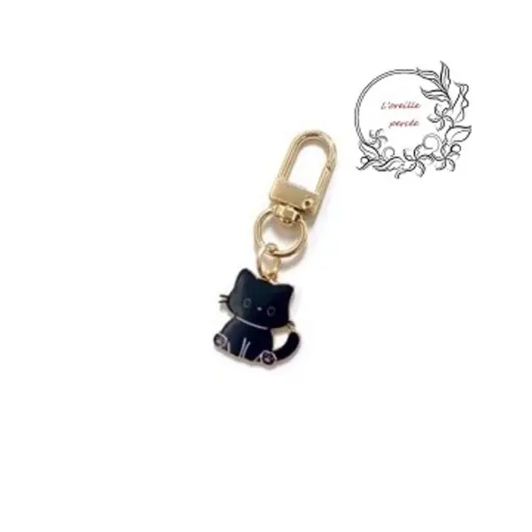 Porte clé chat noir émail