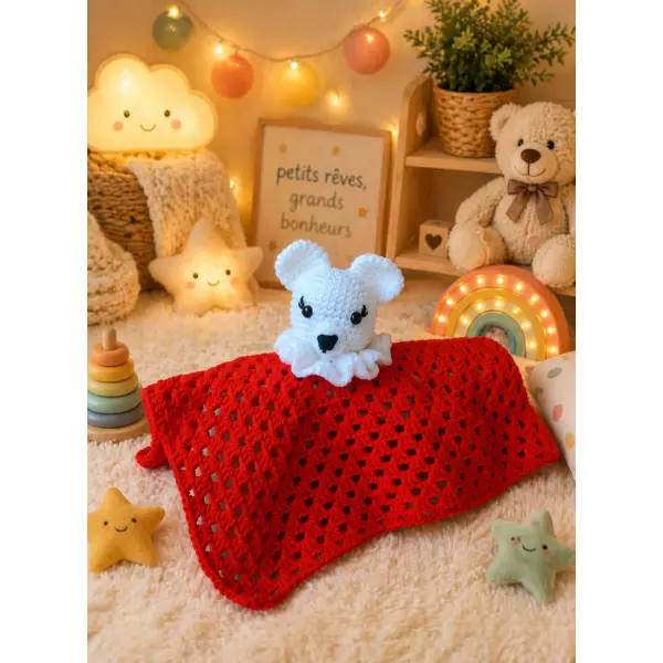 Doudou naissance souris blanche amigurumi au crochet