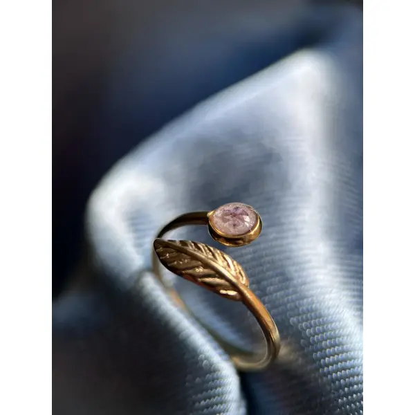 Bague doré ajustable avec petite fleur séchée - feuille doré