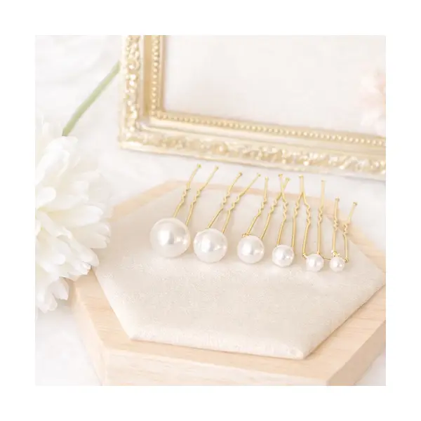 Lot de 6 pics à cheveux mariage perles dorées dégradées – bijou de chignon mariée-amorcito