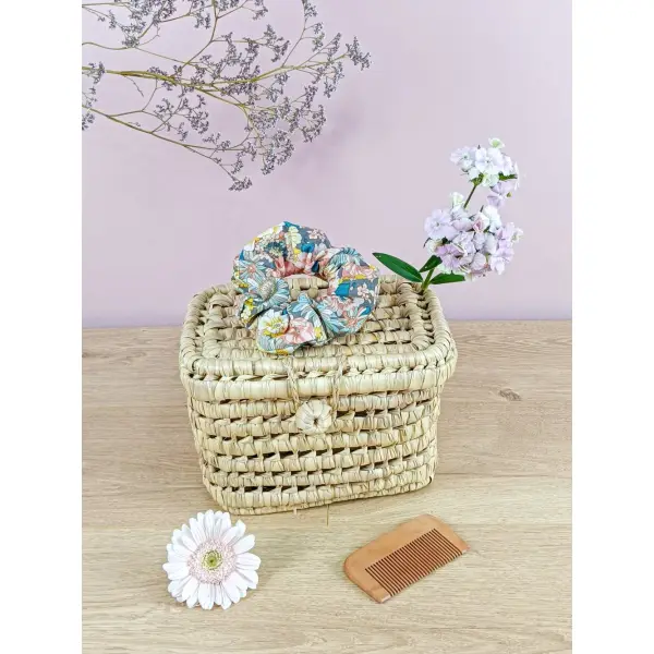 Chouchou cheveux gris fleuri