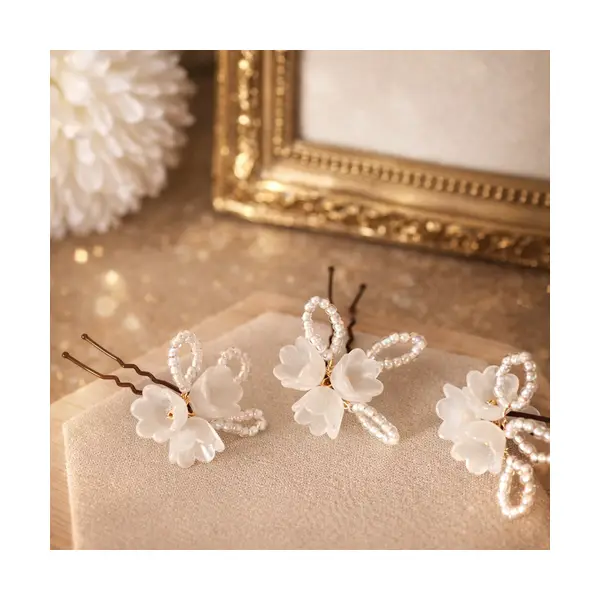 Pics cheveux mariée bohème fleurs et perles – confidence” lot de 3