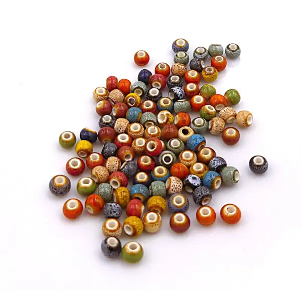 10 perles en céramique émaillée, couleurs mélangées, création bijoux et accessoires