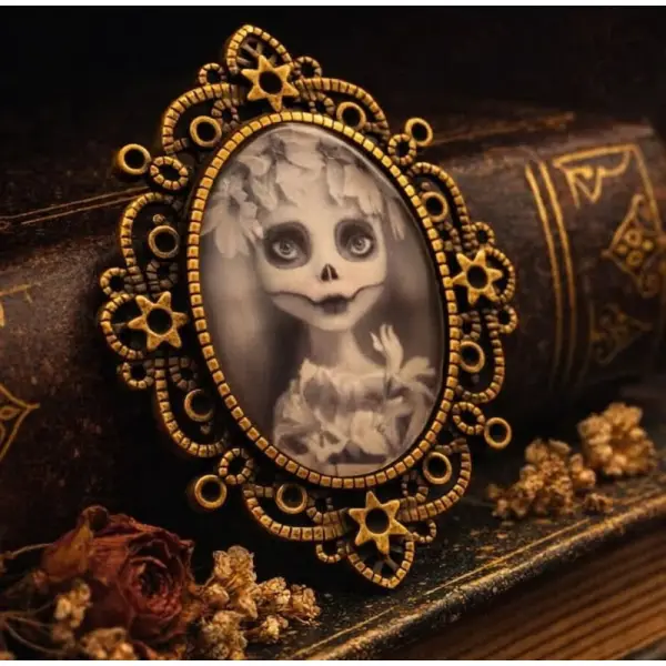 Broche catrina féminin mexicain - portrait gothique romantique.