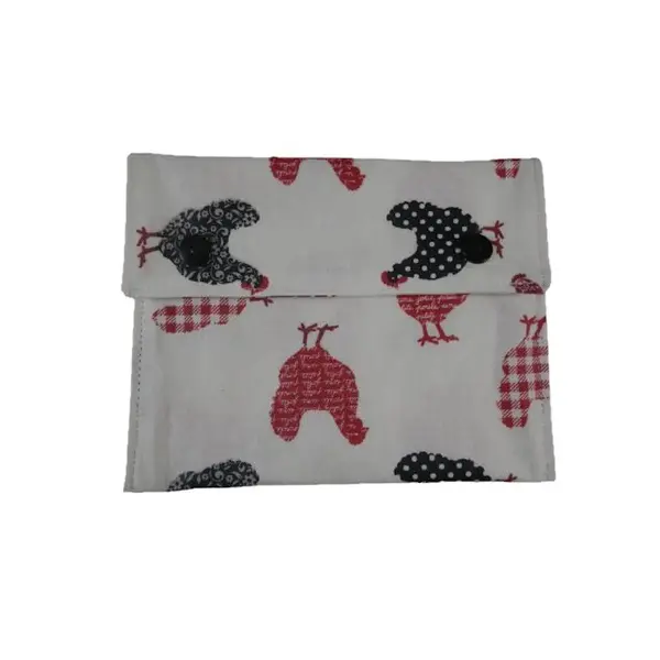 Emballage sandwich noir et rouge motif poules