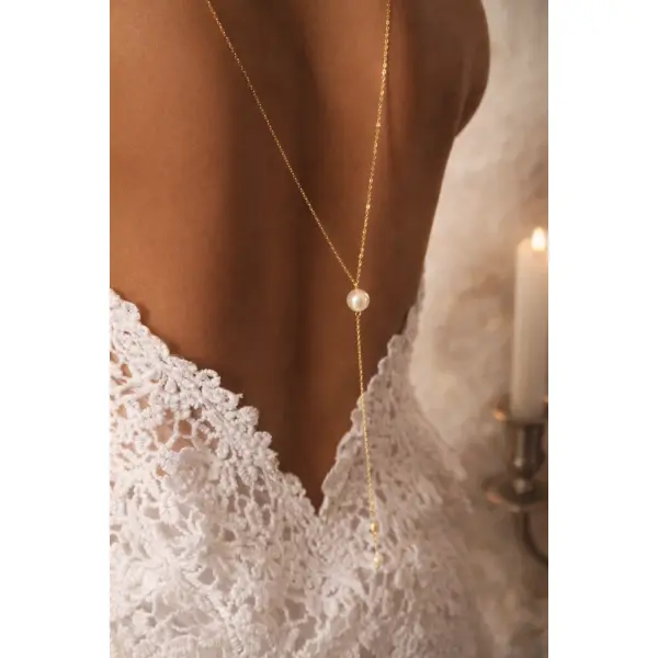 Collier de dos mariée perles swarovski – bijou mariage doré élégant pour robe dos nu | altair