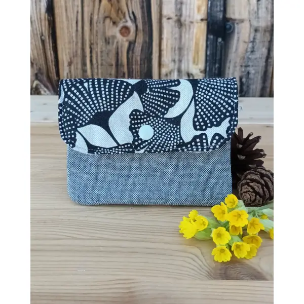 Porte monnaie motif ginkgo noir
