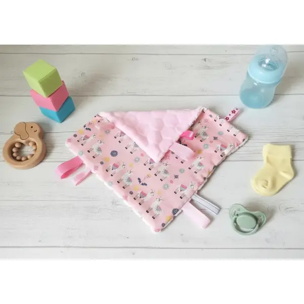 Doudou plat carré coton motif lamas