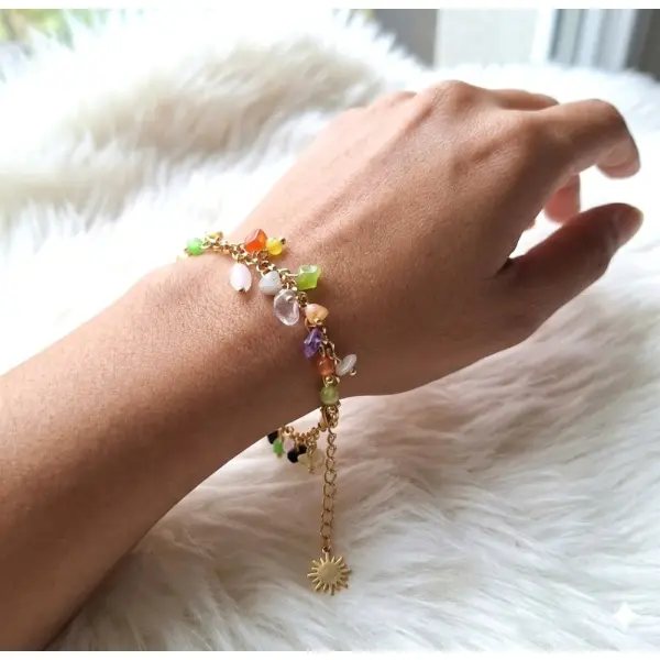 Bracelet "odyssée solaire" – acier inoxydable & cascade de pierres naturelles
