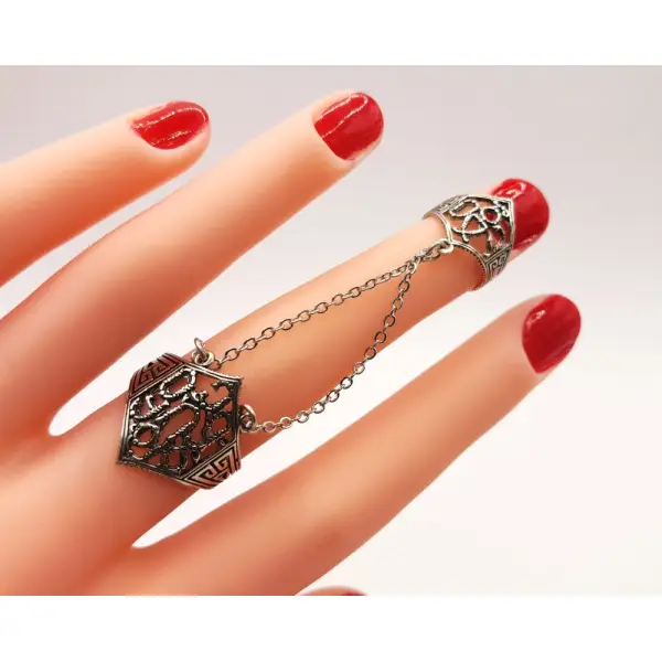 Bague double ajustable avec alphabet arménien : argent sterling 925