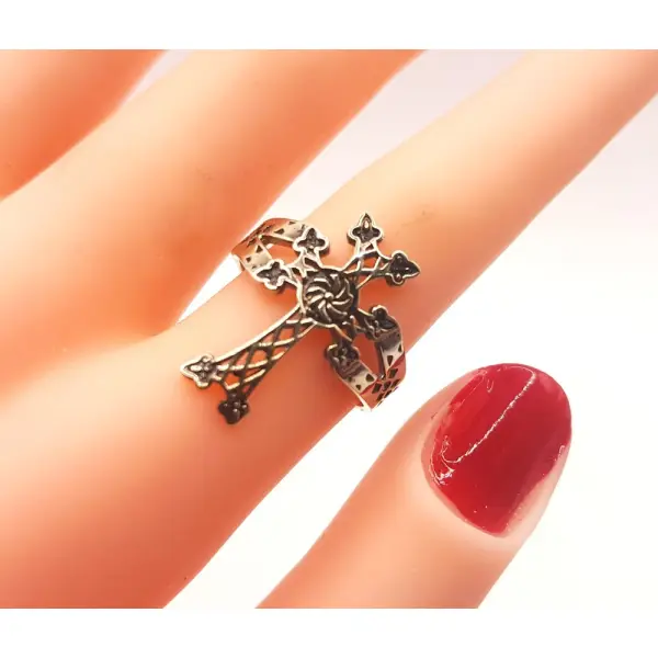 Bague croix arménienne argent sterling ajustable avec signe éternité