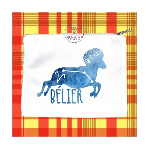 Trousse l - maquillage - sublimation - impression infusible ink - astrologie - signe du bélier - constellations - galaxie