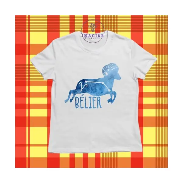 T-shirt personnalisé pour jeunes - col rond - sublimation - signe du bélier - astrologie - galaxie - horoscope - constellations