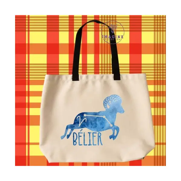 Tote bag taille l - sublimation - impression infusible ink - signe du bélier - astrologie - galaxie - horoscope