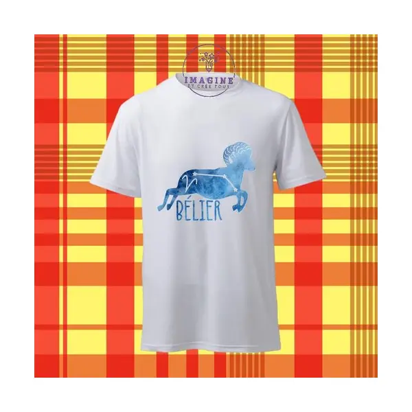 T-shirt personnalisé pour homme - ras du cou - sublimation - impression infusible ink - signe du bélier - astrologie - galaxie - horoscope