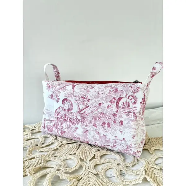 Trousse de toilette imprimé de coton toile de jouy rouge