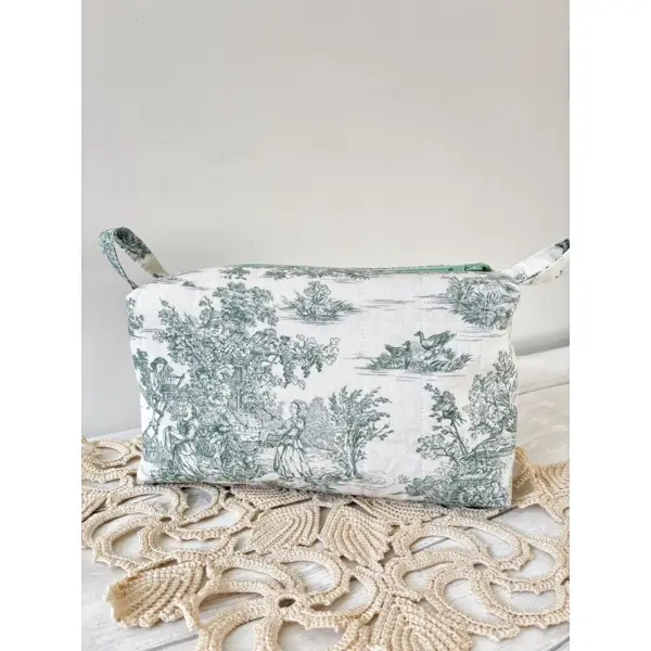 Trousse de toilette imprimé de coton toile de jouy vert