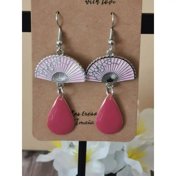 Boucles d'oreilles éventail rose
