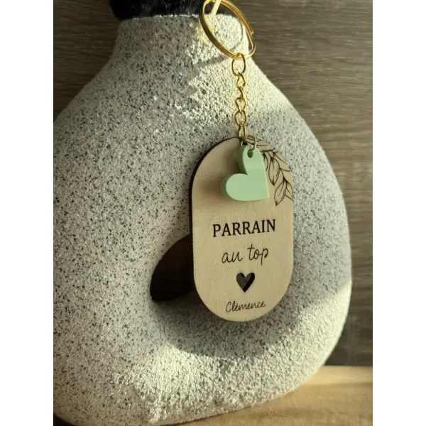 Porte-clés personnalisé en bois, parrain marraine - cadeau baptême, communion, naissance, demande surprise