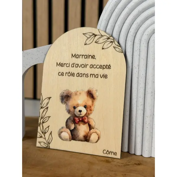 Magnet bois baptême personnalisé | colombe ourson | parrain marraine