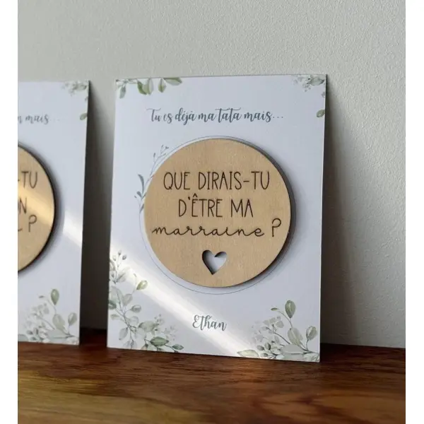 Magnet en bois personnalisé, demande parrain, marraine