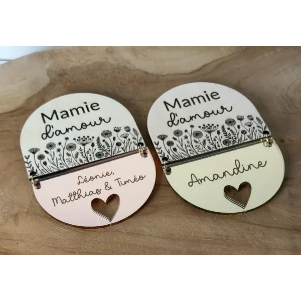 Magnet en bois personnalisé mamie d'amour - fête des grands-mères - cadeau mamie ou maman d'amour