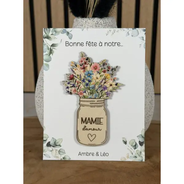 Magnet en bois personnalisé avec carte + enveloppe cadeau - bonne fête maman, mamie - cadeau fête des mères, grands-mères