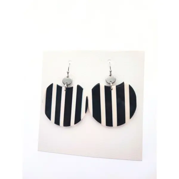 Boucles d'oreilles rayures noires et blanches, acier inoxydable