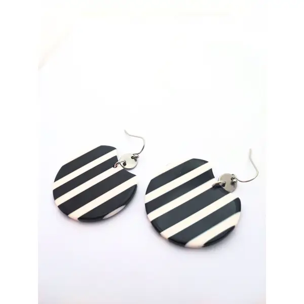 Boucles d'oreilles rayures noires et blanches, acier inoxydable