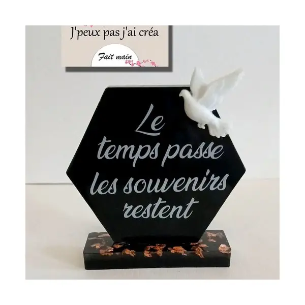 Petite plaque souvenir en résine époxy "le temps passe les souvenirs restent"