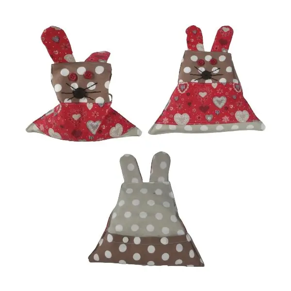 Lapin bouillotte sèche beige, marron et rouge