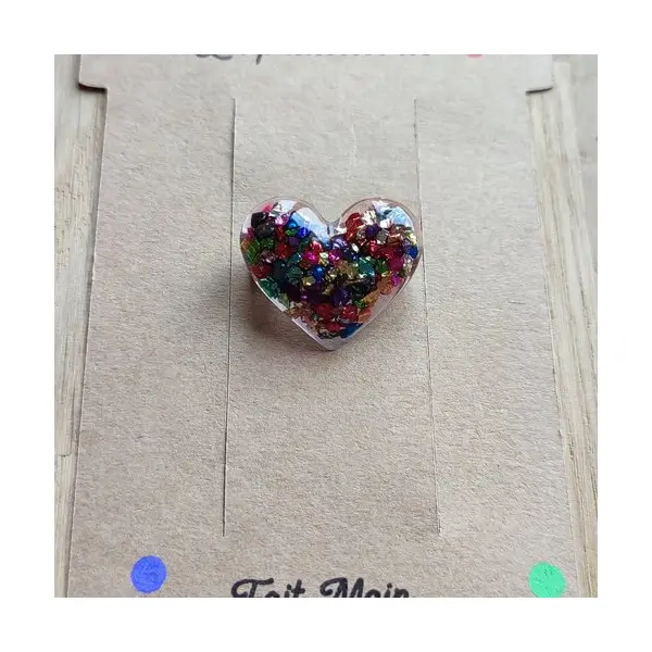 Broche pailletée en résine - fait main