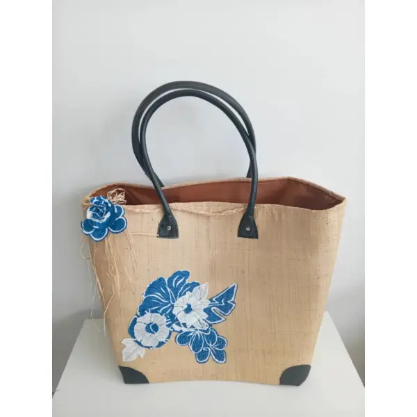 Sac-panier malgache beige avec tissu exotique /dentelle (customisé)
