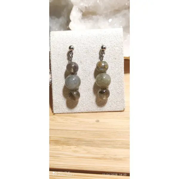 Boucles d'oreilles en labradorites grises