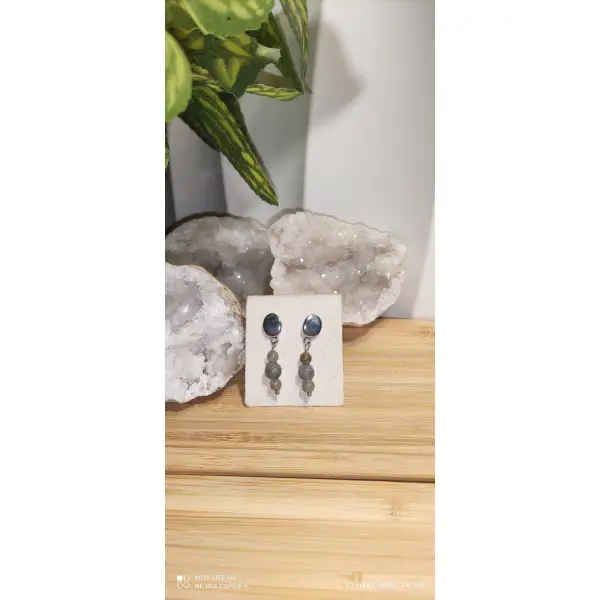 Boucles d'oreilles en labradorites grises